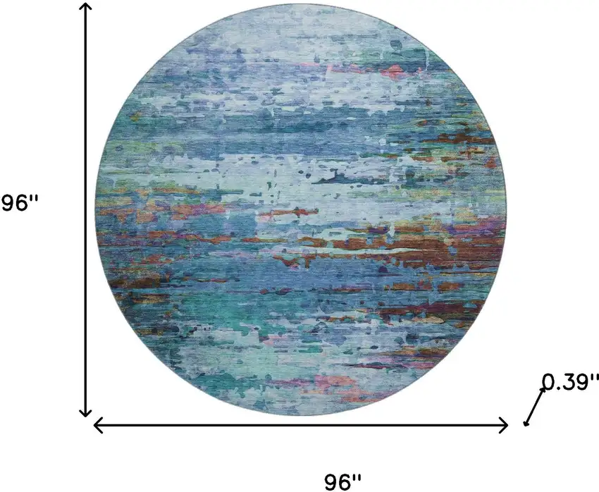 8' Blue And Purple Abstract Washable Round Rug With UV Protection Photo 8