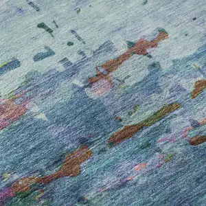 Photo of 8' Blue And Purple Abstract Washable Round Rug With UV Protection