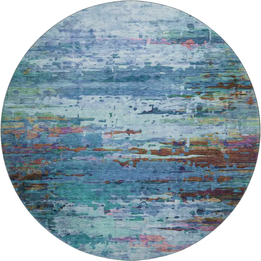 8' Blue And Purple Abstract Washable Round Rug With UV Protection Photo 1