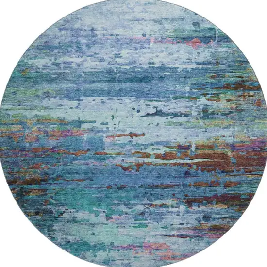 8' Blue And Purple Abstract Washable Round Rug With UV Protection Photo 3