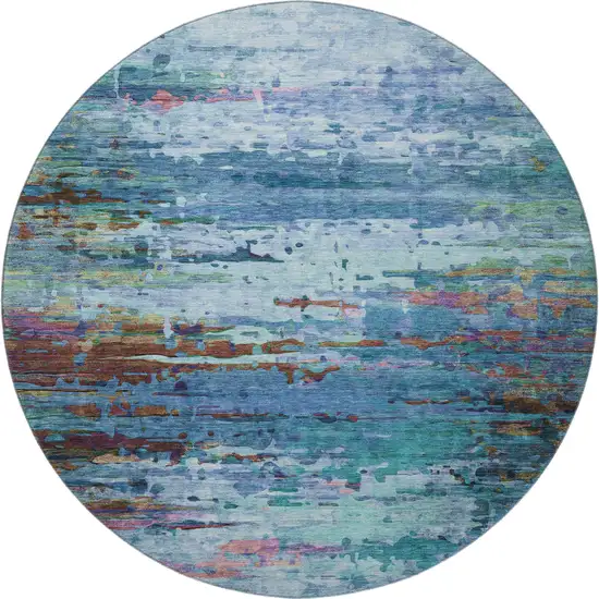8' Blue And Purple Abstract Washable Round Rug With UV Protection Photo 4