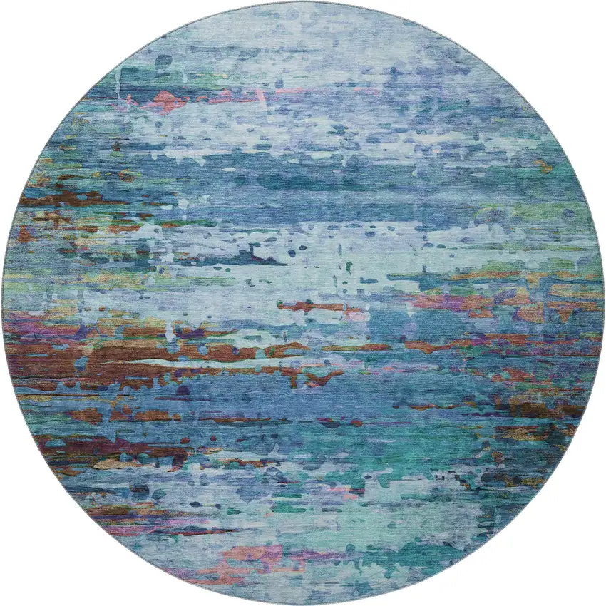 8' Blue And Purple Abstract Washable Round Rug With UV Protection Photo 4