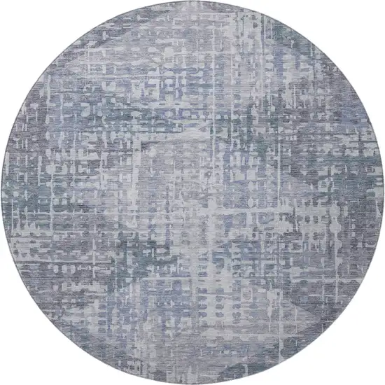 8' Blue And Purple Geometric Washable Round Rug With UV Protection Photo 4