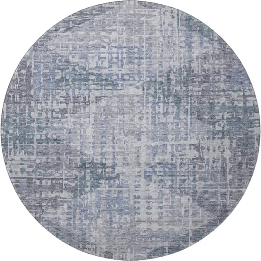 8' Blue And Purple Geometric Washable Round Rug With UV Protection Photo 4