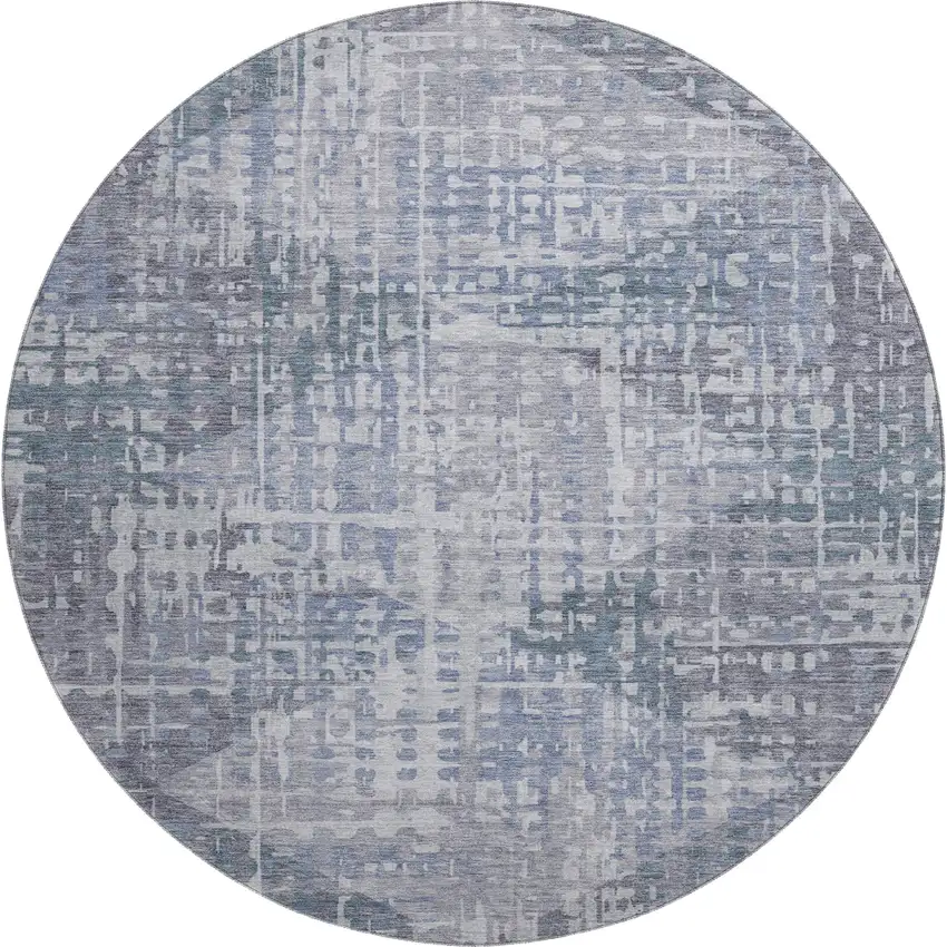 8' Blue And Purple Geometric Washable Round Rug With UV Protection Photo 1