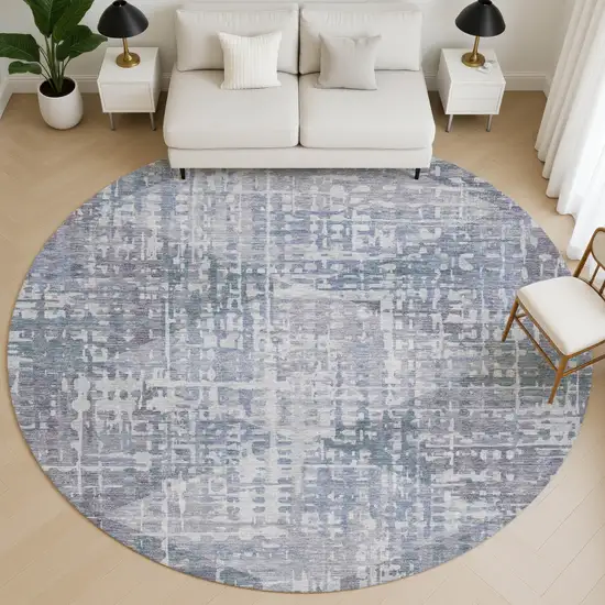 8' Blue And Purple Geometric Washable Round Rug With UV Protection Photo 5