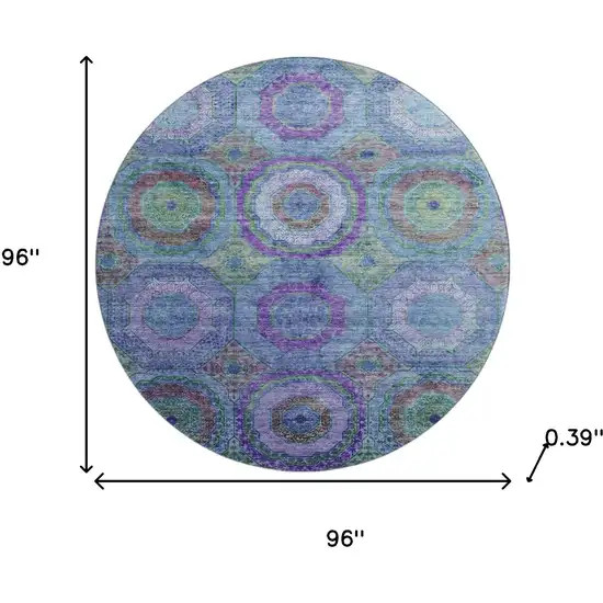 8' Blue And Purple Geometric Washable Round Rug With UV Protection Photo 8