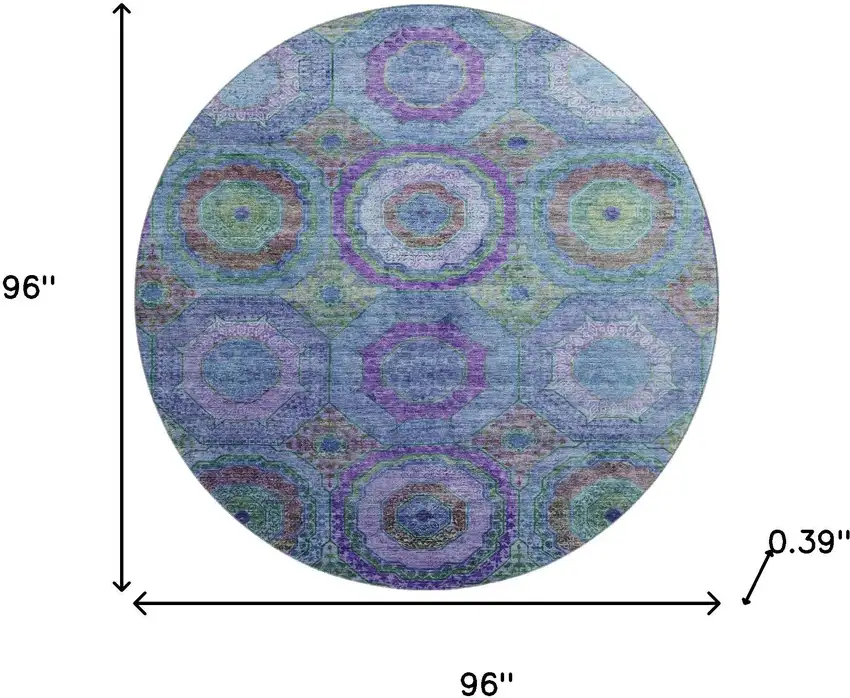 8' Blue And Purple Geometric Washable Round Rug With UV Protection Photo 8