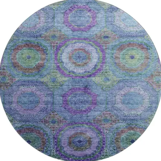 8' Blue And Purple Geometric Washable Round Rug With UV Protection Photo 4