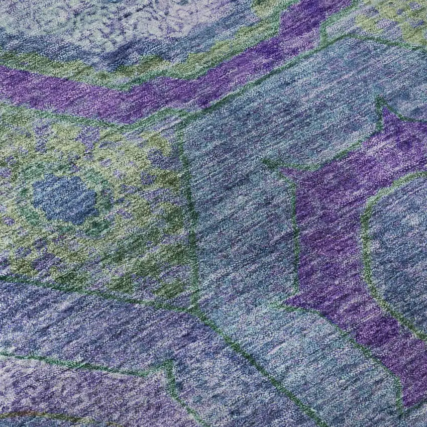 8' Blue And Purple Geometric Washable Round Rug With UV Protection Photo 7