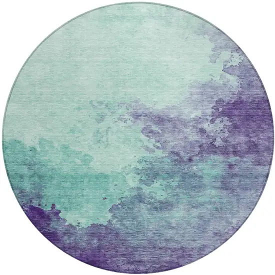 8' Blue And Purple Round Abstract Washable Indoor Outdoor Area Rug Photo 2