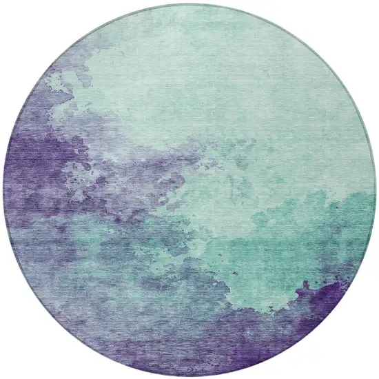 8' Blue And Purple Round Abstract Washable Indoor Outdoor Area Rug Photo 5
