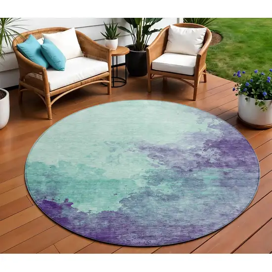8' Blue And Purple Round Abstract Washable Indoor Outdoor Area Rug Photo 1