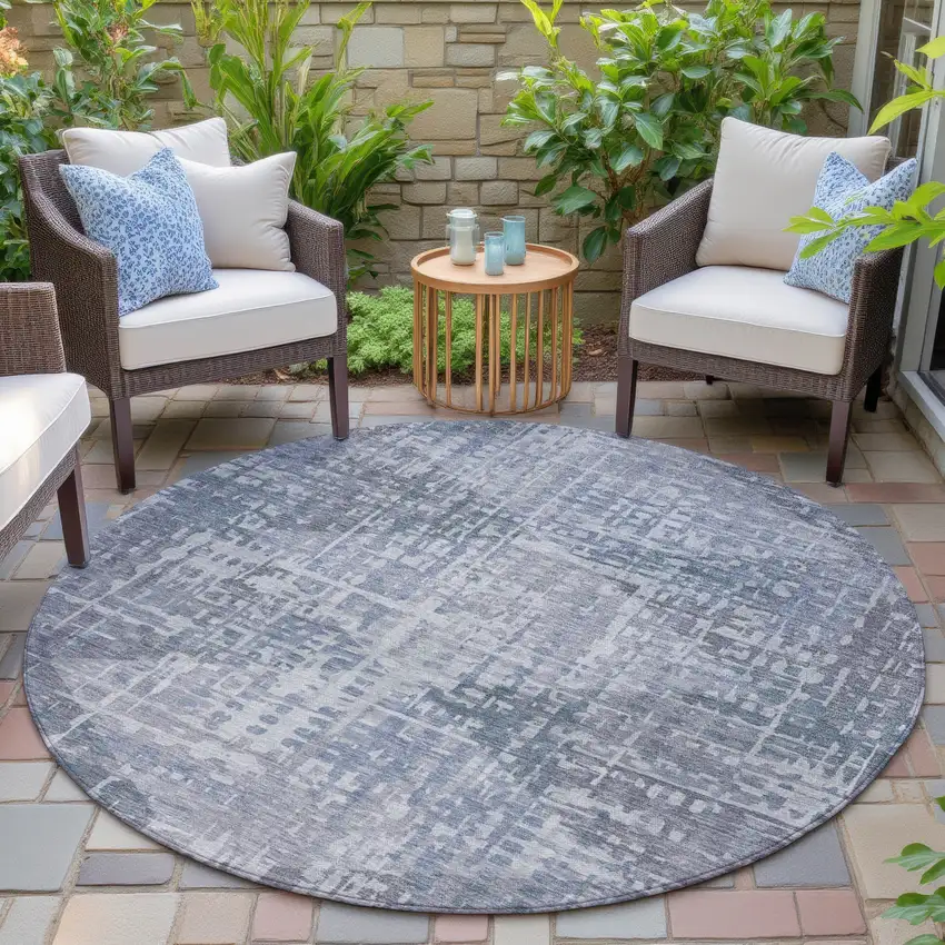 8' Blue And Purple Round Geometric Washable Indoor Outdoor Area Rug Photo 6