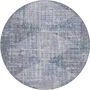 Photo of 8' Blue And Purple Round Geometric Washable Indoor Outdoor Area Rug