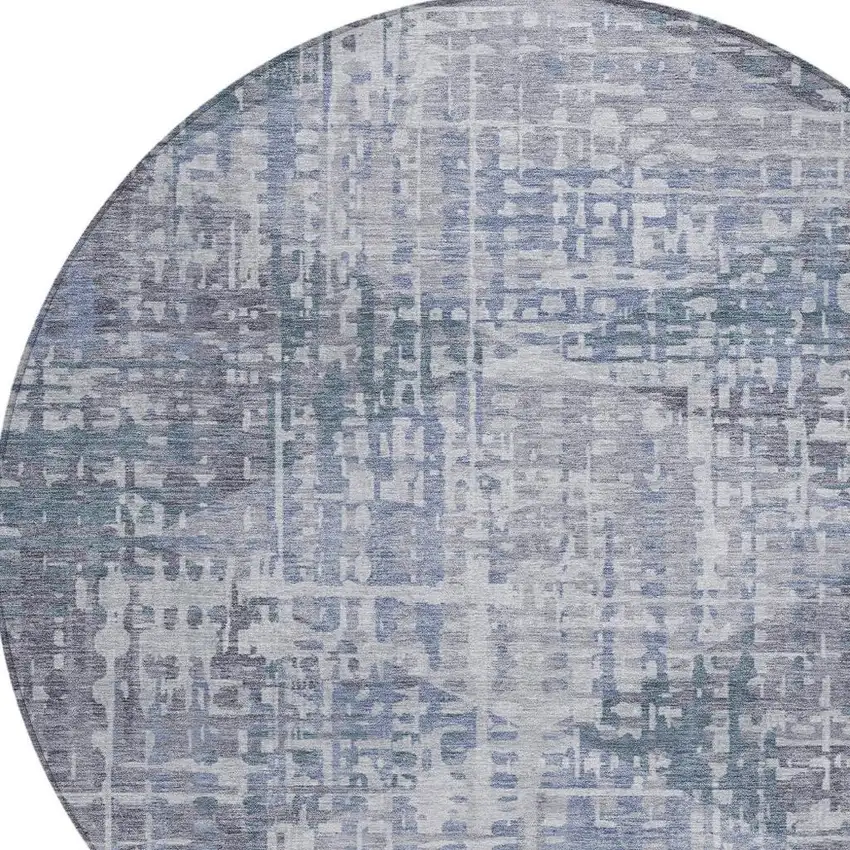 8' Blue And Purple Round Geometric Washable Indoor Outdoor Area Rug Photo 4