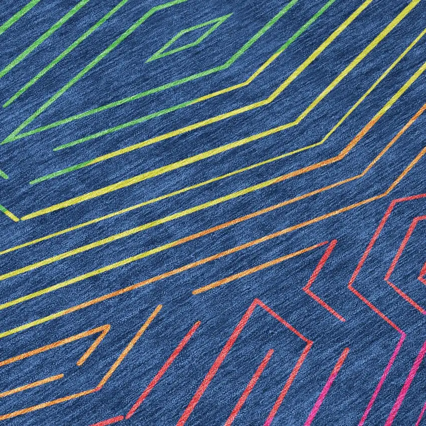 8' Blue And Purple Round Geometric Washable Indoor Outdoor Area Rug Photo 4