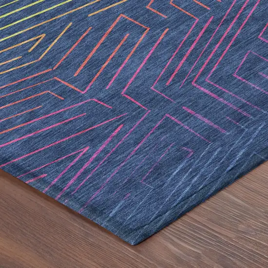 8' Blue And Purple Round Geometric Washable Indoor Outdoor Area Rug Photo 3