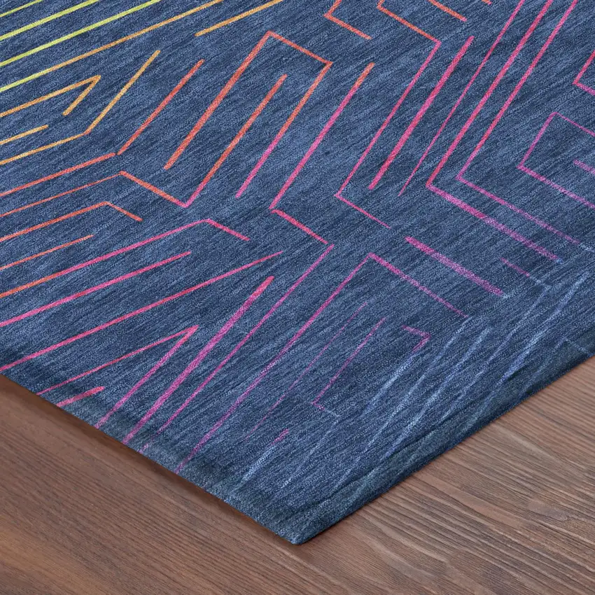 8' Blue And Purple Round Geometric Washable Indoor Outdoor Area Rug Photo 3