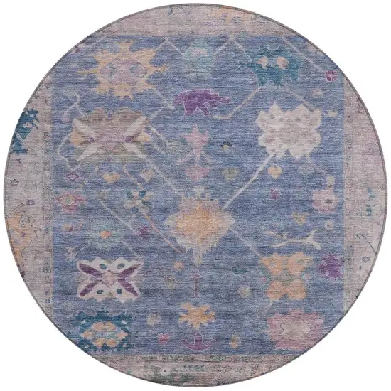 8' Blue And Purple Round Tribal Washable Indoor Outdoor Area Rug Photo 3