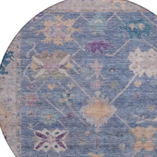 8' Blue And Purple Round Tribal Washable Indoor Outdoor Area Rug Photo 9