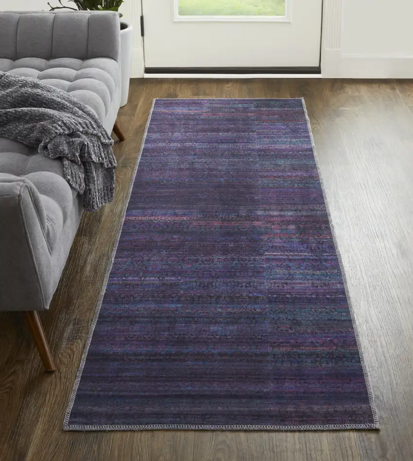 8' Blue And Purple Striped Power Loom Runner Rug Photo 2