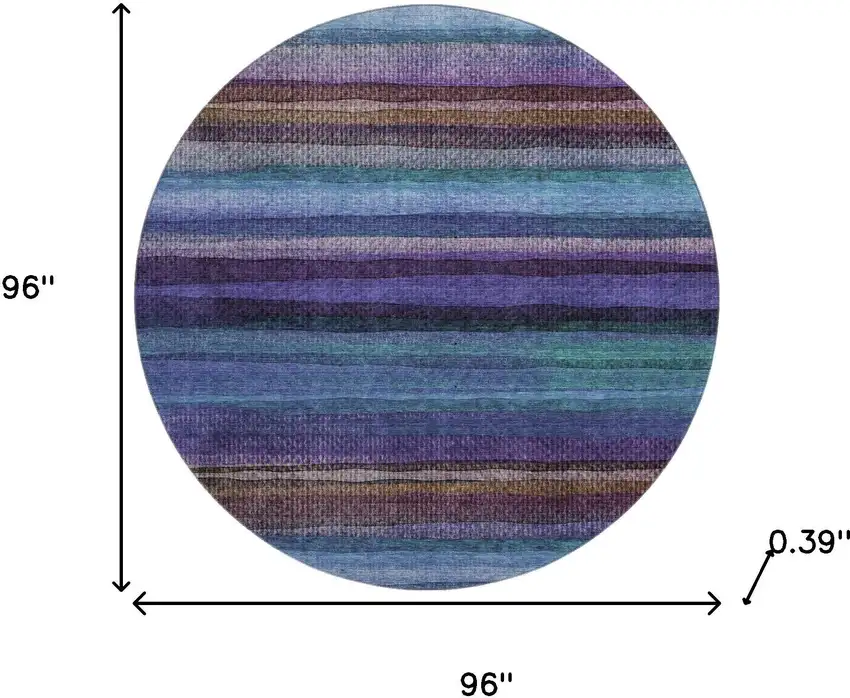 8' Blue And Purple Striped Washable Round Rug With UV Protection Photo 8