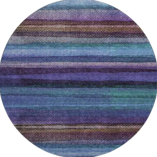 8' Blue And Purple Striped Washable Round Rug With UV Protection Photo 4