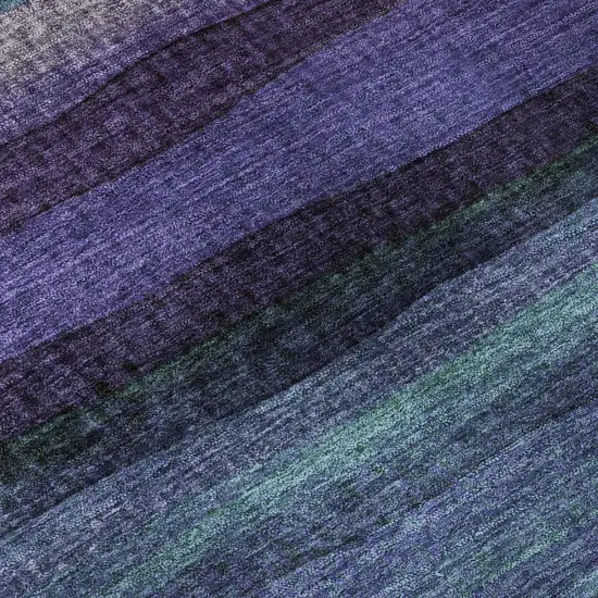 8' Blue And Purple Striped Washable Round Rug With UV Protection Photo 7