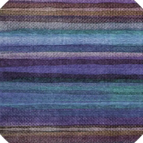 8' Blue And Purple Striped Washable Round Rug With UV Protection Photo 3