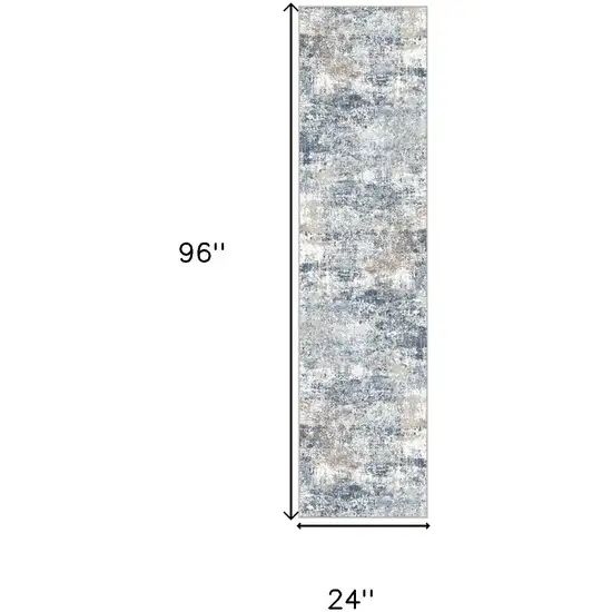 8' Blue And Ivory Abstract Washable Runner Rug Photo 3