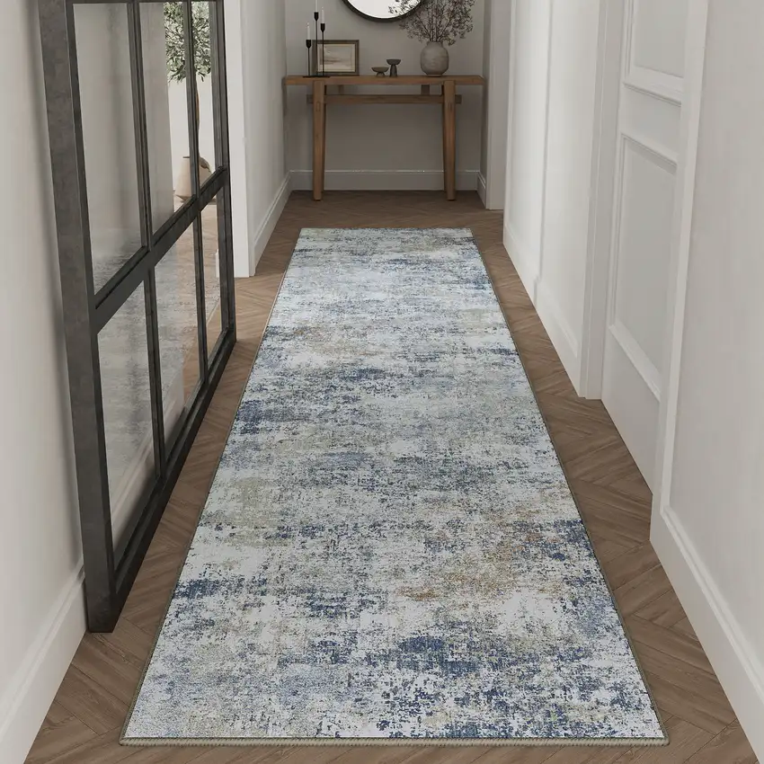 8' Blue And Red Abstract Washable Area Rug Photo 4