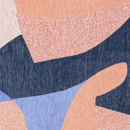 8' Blue And Red Abstract Washable Round Rug Photo 3