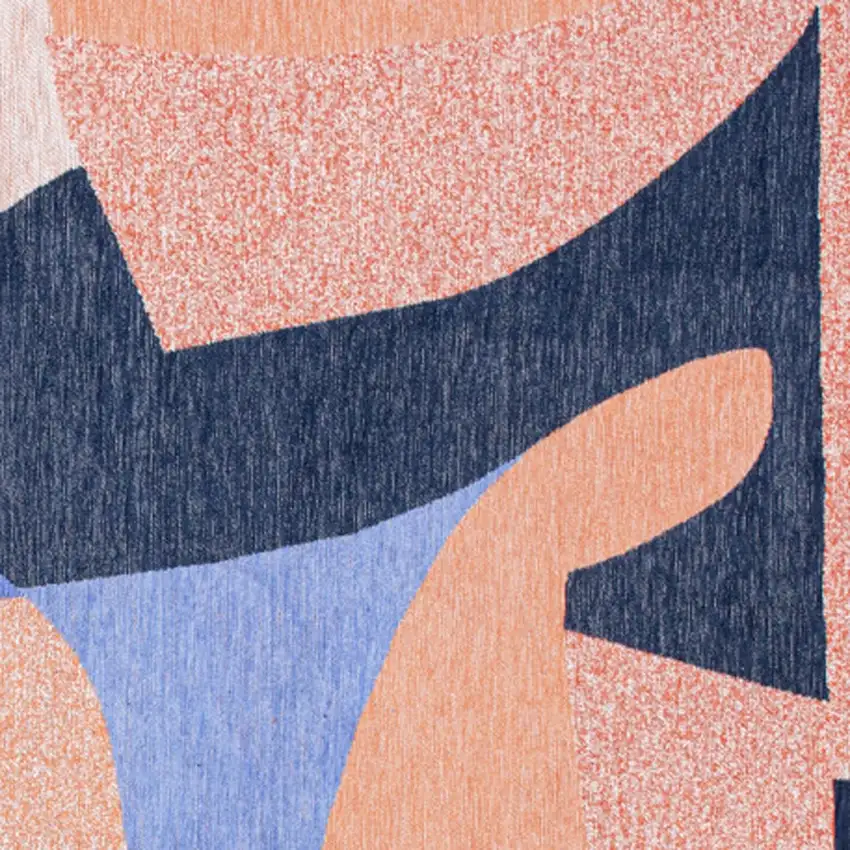 8' Blue And Red Abstract Washable Round Rug Photo 8