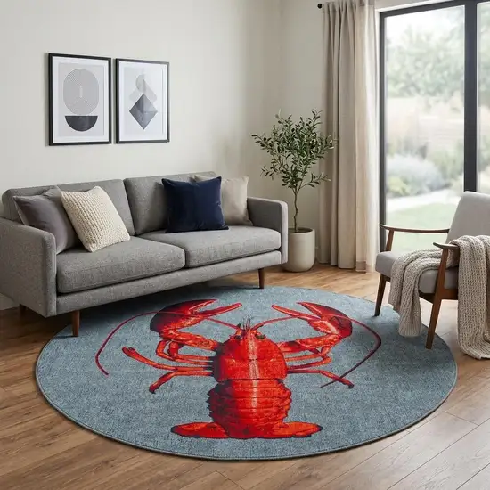 8' Blue And Red Abstract Washable Round Rug Photo 1