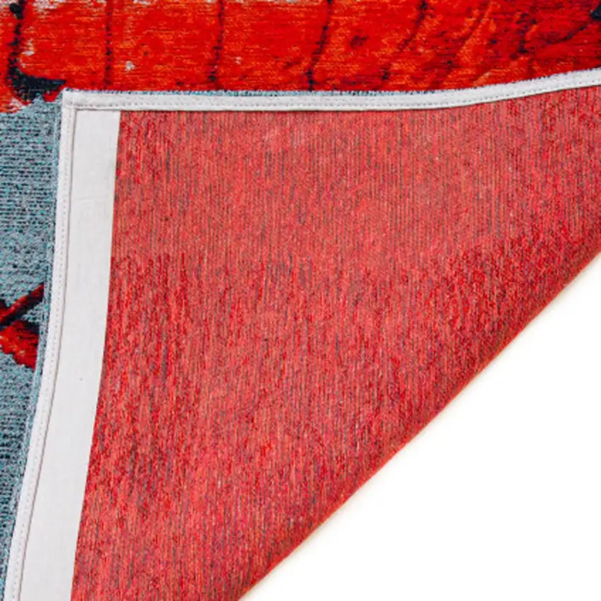 8' Blue And Red Abstract Washable Round Rug Photo 7