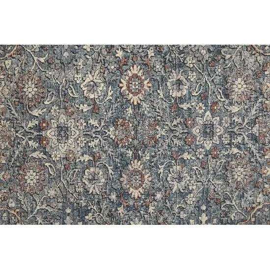 12' Blue And Red Floral Power Loom Runner Rug Photo 4