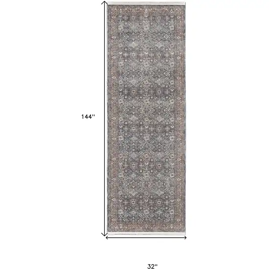 12' Blue And Red Floral Power Loom Runner Rug Photo 2
