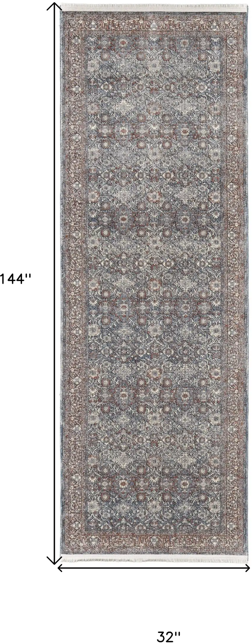 12' Blue And Red Floral Power Loom Runner Rug Photo 2
