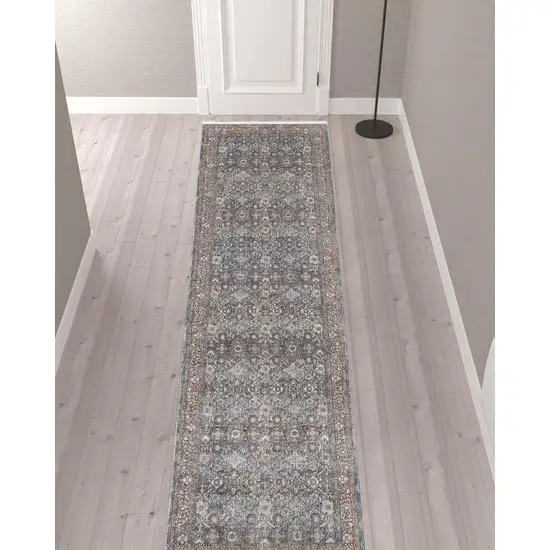 12' Blue And Red Floral Power Loom Runner Rug Photo 7