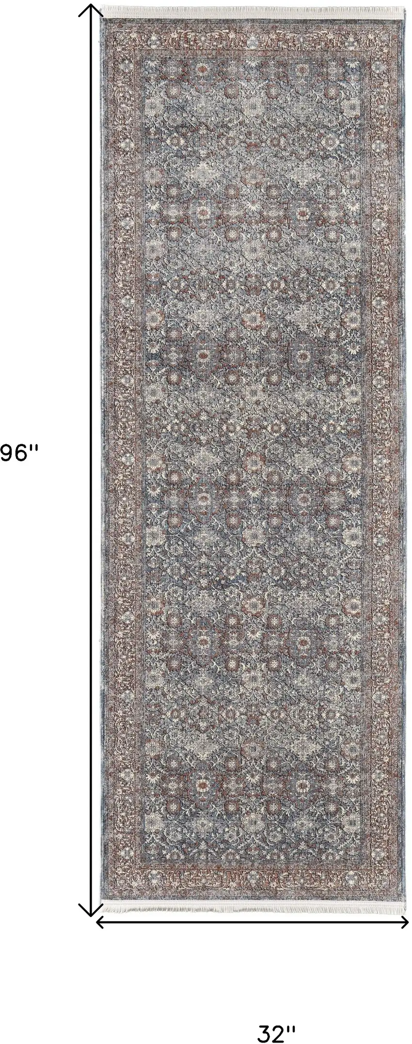 8' Blue And Red Floral Power Loom Stain Resistant Runner Rug Photo 4