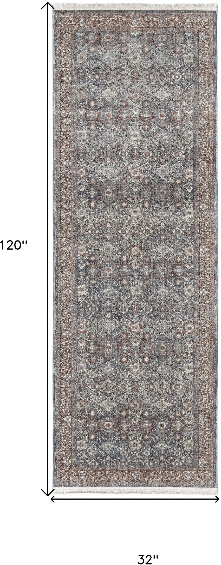10' Blue And Red Floral Power Loom Stain Resistant Runner Rug Photo 7