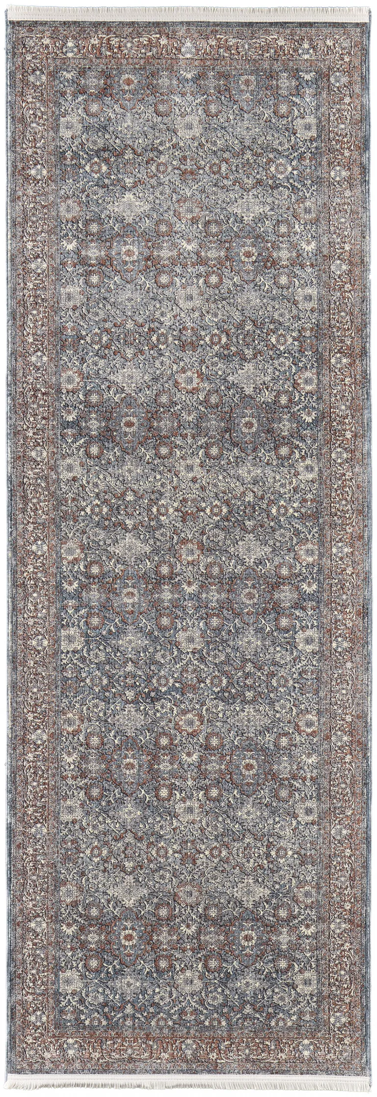 10' Blue And Red Floral Power Loom Stain Resistant Runner Rug Photo 5
