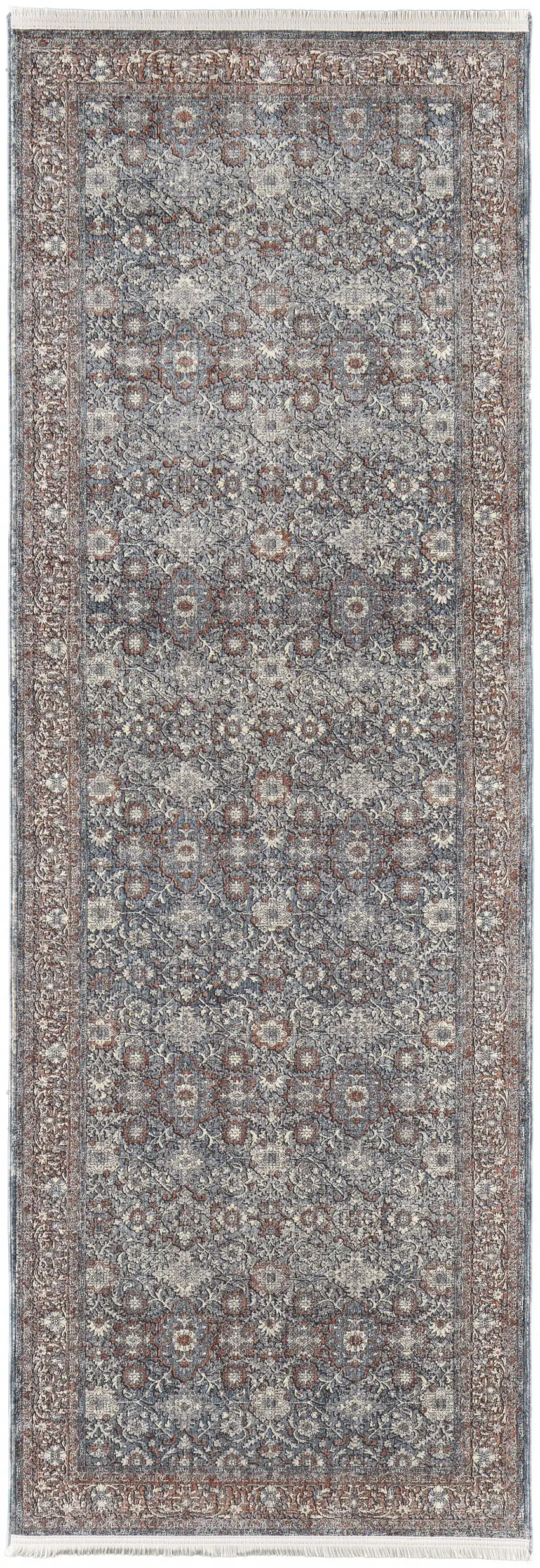 10' Blue And Red Floral Power Loom Stain Resistant Runner Rug Photo 6