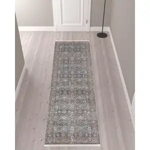 Photo of 10' Blue And Red Floral Power Loom Stain Resistant Runner Rug