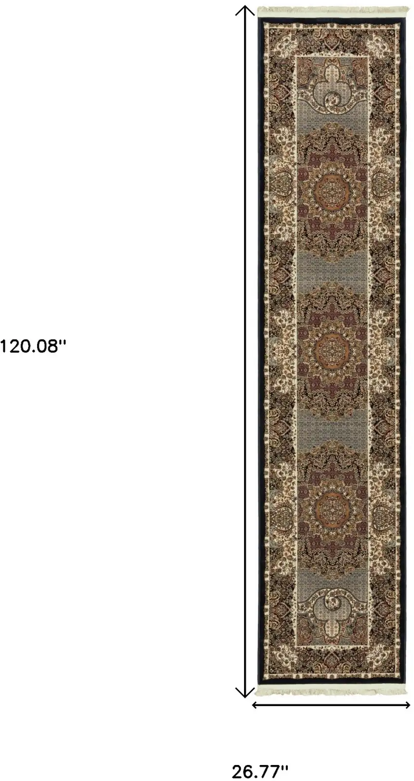 10' Blue And Red Medallion Runner Rug With Fringe Photo 3