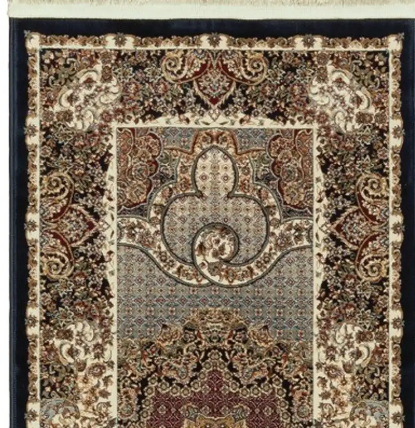 10' Blue And Red Medallion Runner Rug With Fringe Photo 5