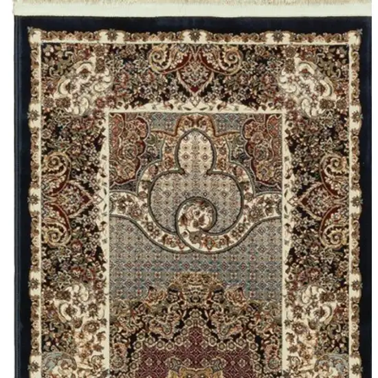 10' Blue And Red Medallion Runner Rug With Fringe Photo 5