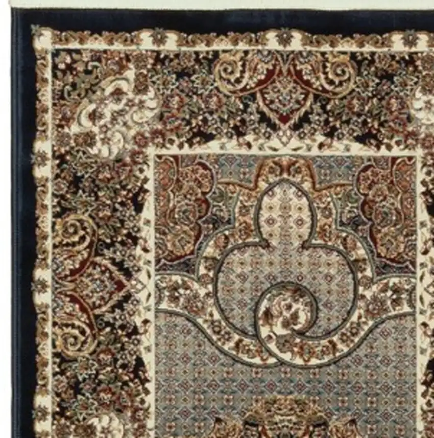 10' Blue And Red Medallion Runner Rug With Fringe Photo 4