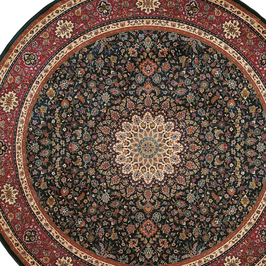 8' Blue And Red Oriental Round Rug Photo 4